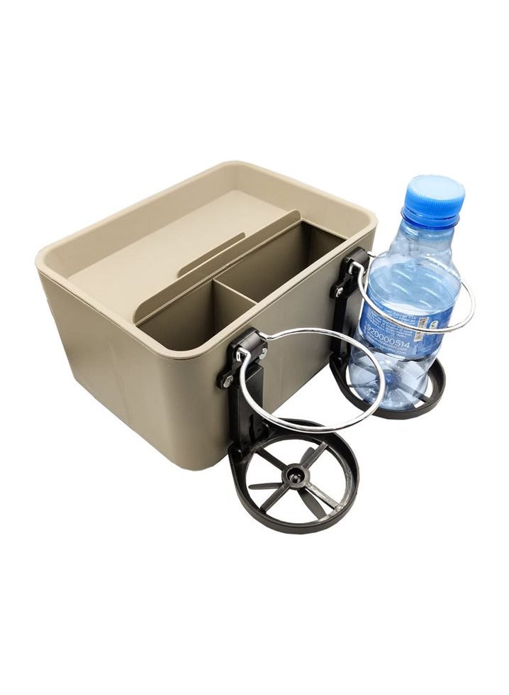 موب منظم صندوق تخزين مسند ذراع السيارة متعدد الوظائف ، حامل مشروب في السيارة ، حامل أكواب MOB بيج مع فضي - Image 4