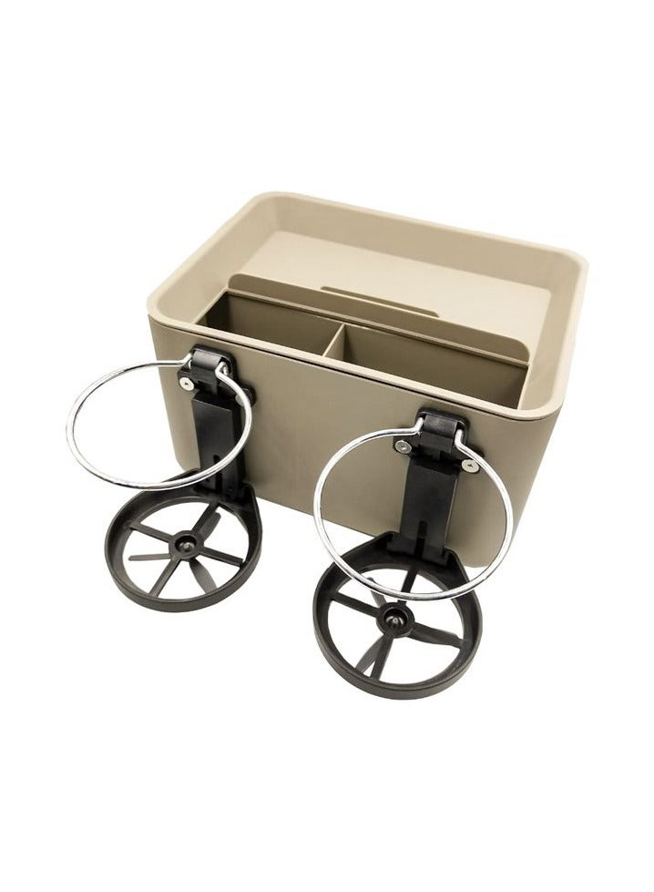 موب منظم صندوق تخزين مسند ذراع السيارة متعدد الوظائف ، حامل مشروب في السيارة ، حامل أكواب MOB بيج مع فضي - Image 3