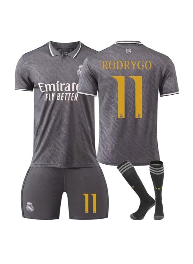 عام 2024-25 مجموعة ملابس كرة القدم البعيدة لمدريد RODRYGO #11 ، مجموعة هدايا تتضمن قميص كرة القدم/شورت/جوارب للمراهقين والكبار في الأحجام المتوسطة. - Image 1