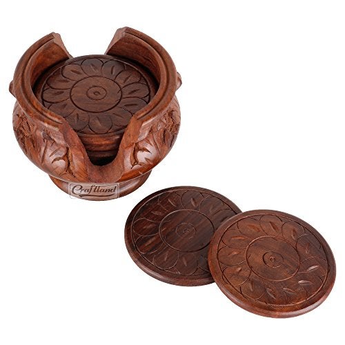 Craftland Wooden Antique Coaster for Kitchen/Dining Table/Office/Restaurant (Flower Base) - Image 3