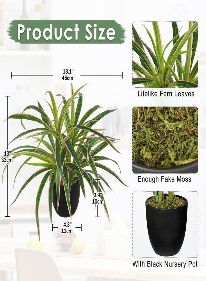GnFlus Fake Hanging Plant, Faux Spider Plant in Black Pot Artificial Grass Plants 13 Inch Faux Potted Plants for Home Office Table Shelf Indoor Outdoor Pink and Green - Image 3