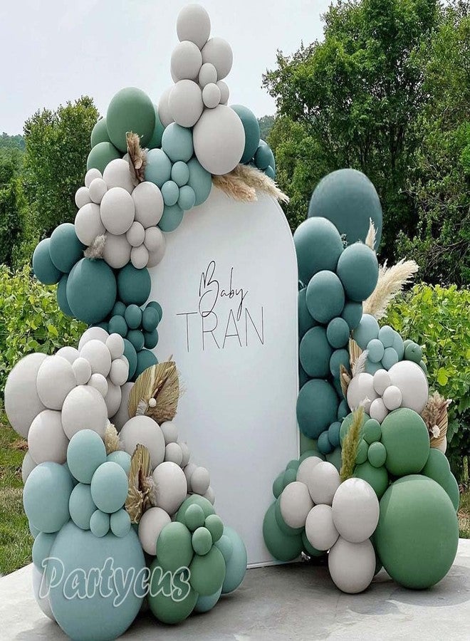 Partycus Dusty Blue Green Balloon Arch Kit Double Stuffed Sage Dusty Green White Matte Balloon Garland Slate Blue Teal Latex Balloons for Baby Shower Birthday Neutral Bridal Wedding Party Decoration - Image 1