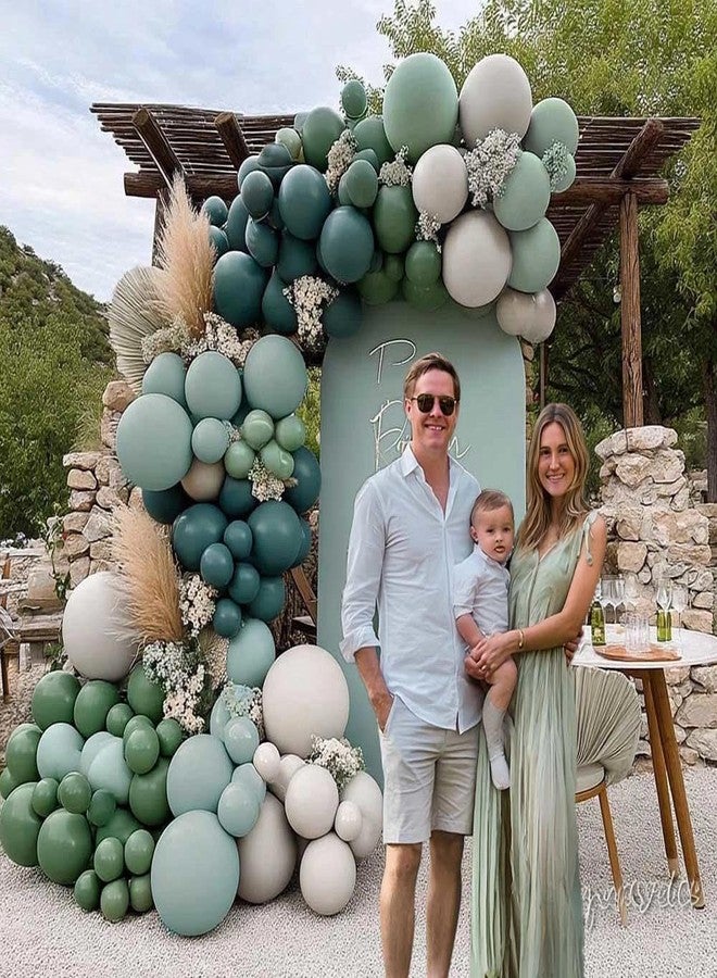 Partycus Dusty Blue Green Balloon Arch Kit Double Stuffed Sage Dusty Green White Matte Balloon Garland Slate Blue Teal Latex Balloons for Baby Shower Birthday Neutral Bridal Wedding Party Decoration - Image 5