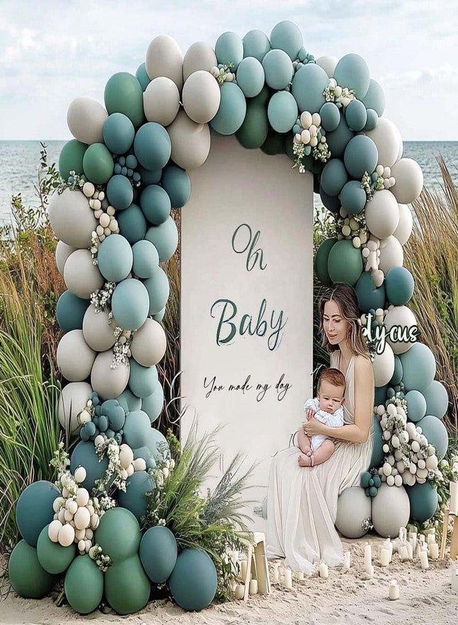 Partycus Dusty Blue Green Balloon Arch Kit Double Stuffed Sage Dusty Green White Matte Balloon Garland Slate Blue Teal Latex Balloons for Baby Shower Birthday Neutral Bridal Wedding Party Decoration - Image 2