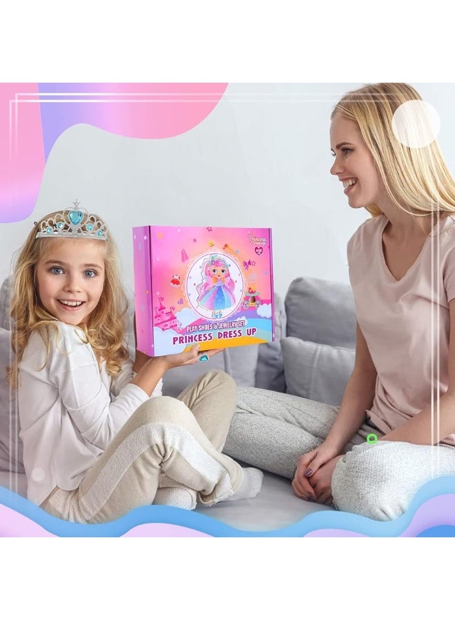 Biange Princess Dress Up Clothes and Jewelry Boutique, Toys for Little Girls, Princess Costumes Gifts with Shoes, Dresses, Tiara, Necklaces, Gift Set for Toddler Girls Age 3 4 5 6 7 Years Old - Image 4