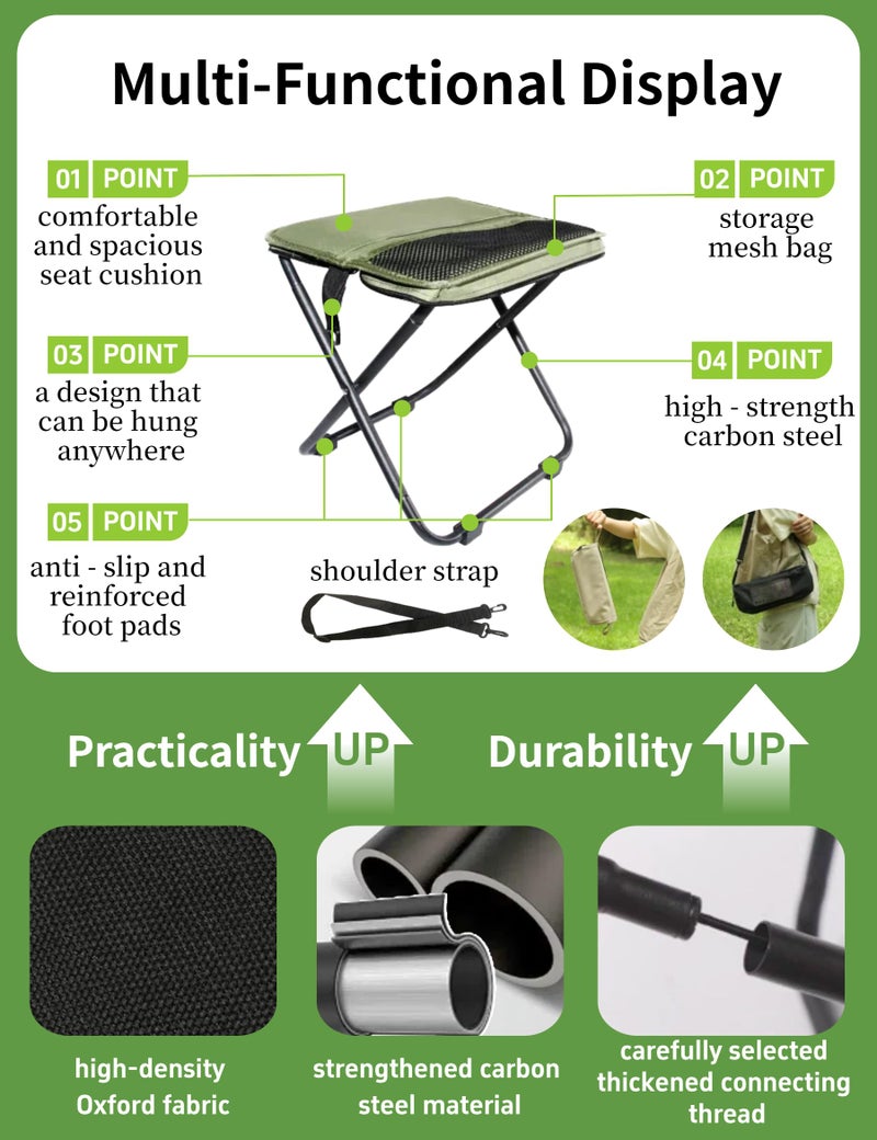 COMELY Camping Stool Portable Chair: All-Terrain Folding Carrying Pocket Stool, 4 Anti-Sink Feet, 270Lbs Capacity & 3s Setup. 5000 Cycle Tested for Rugged Sites, Camping, Fishing, Travel, Black. - Image 4