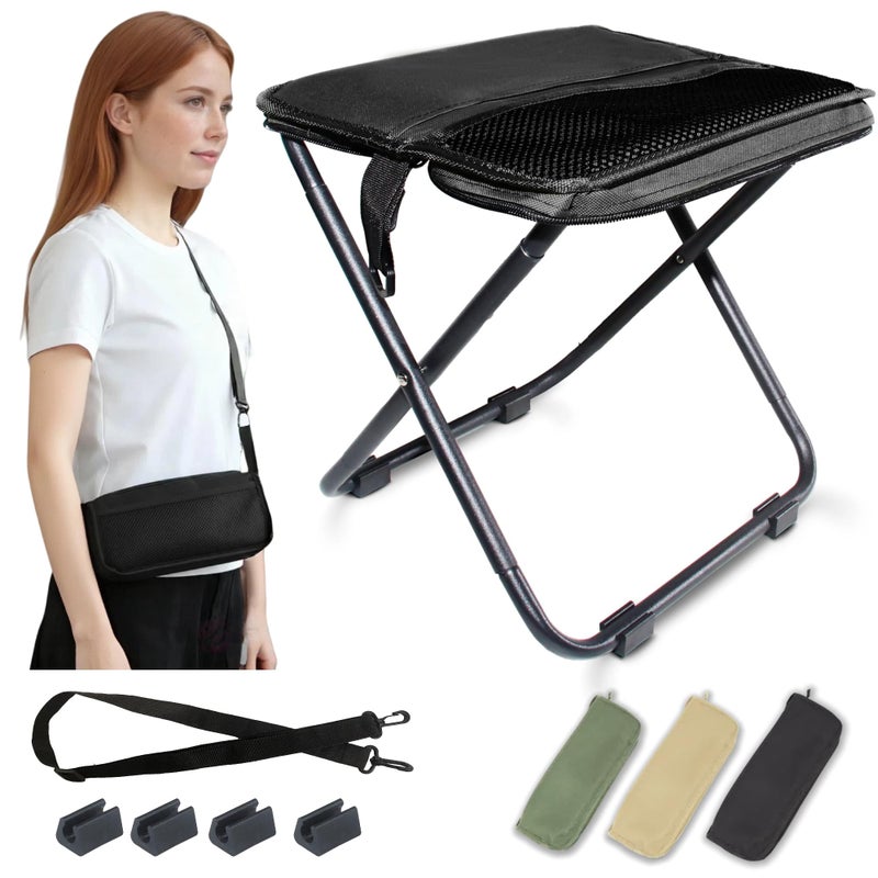 COMELY Camping Stool Portable Chair: All-Terrain Folding Carrying Pocket Stool, 4 Anti-Sink Feet, 270Lbs Capacity & 3s Setup. 5000 Cycle Tested for Rugged Sites, Camping, Fishing, Travel, Black. - Image 1