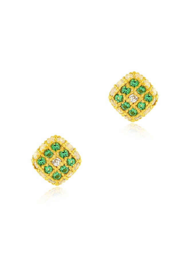 BAFLEH JEWELLERY Elegant Harmony 22K Yellow Gold Square Pendant Set with White & Green Stones  - Image 4