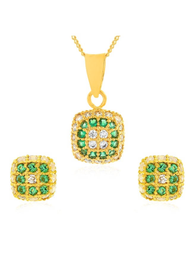 BAFLEH JEWELLERY Elegant Harmony 22K Yellow Gold Square Pendant Set with White & Green Stones  - Image 1