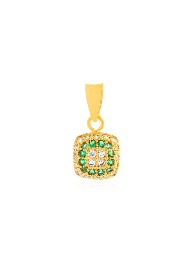 BAFLEH JEWELLERY Elegant Harmony 22K Yellow Gold Square Pendant Set with White & Green Stones  - Image 2