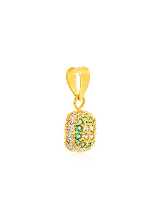 BAFLEH JEWELLERY Elegant Harmony 22K Yellow Gold Square Pendant Set with White & Green Stones  - Image 3