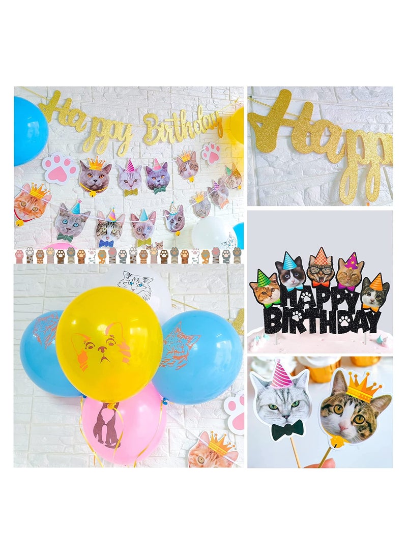 SYOSI 42pcs Cat Birthday Party Decoration Set Cat Face Banner Latex Balloons Kitten Happy Birthday Cake Cupcake Toppers for Meow Kitty Theme Birthday Party Supplies - Image 2