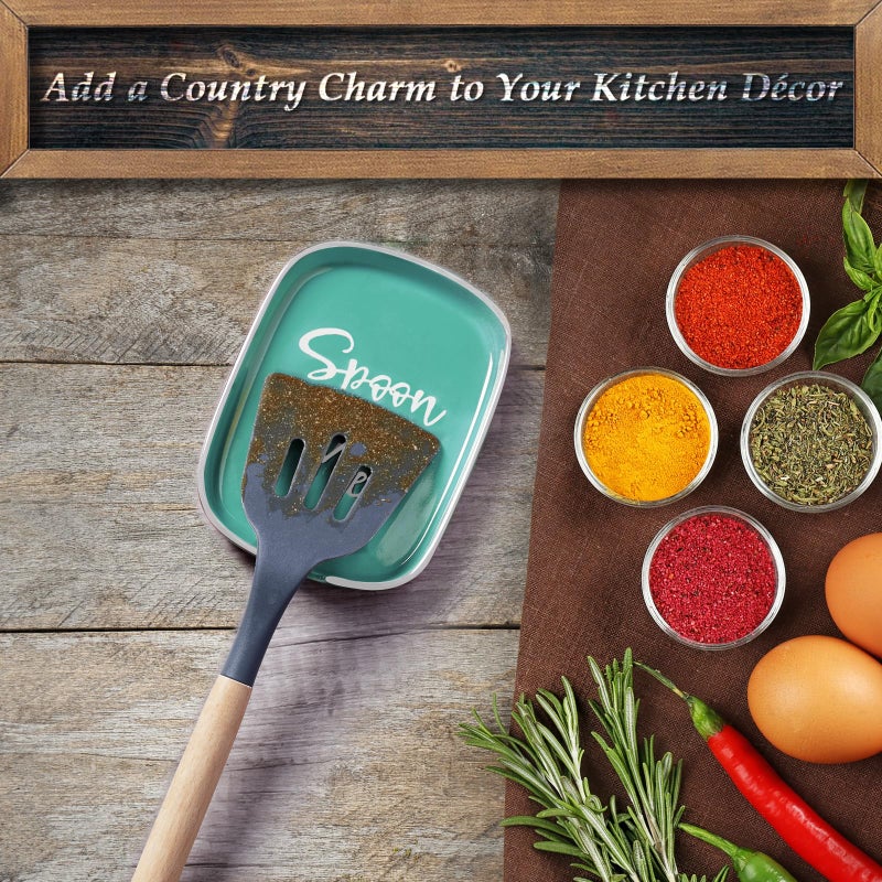 DAYYET Turquoise Spoon Rest for Stove Top, DAYYET Teal Ceramic Large Spoon Holder, Spoon Rest for Kitchen Counter, Heat-Resistant Cooking Utensil Rest, Teal Kitchen Decor and Accessories - Image 2