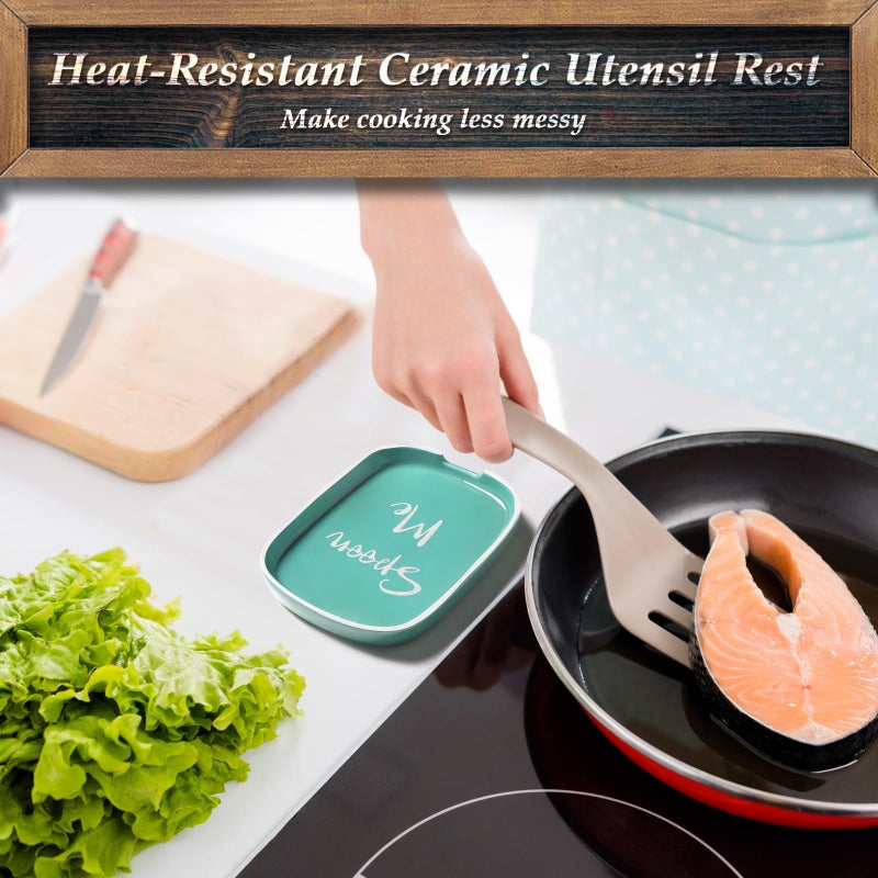 DAYYET Turquoise Spoon Rest for Stove Top, DAYYET Teal Ceramic Large Spoon Holder, Spoon Rest for Kitchen Counter, Heat-Resistant Cooking Utensil Rest, Teal Kitchen Decor and Accessories - Image 4