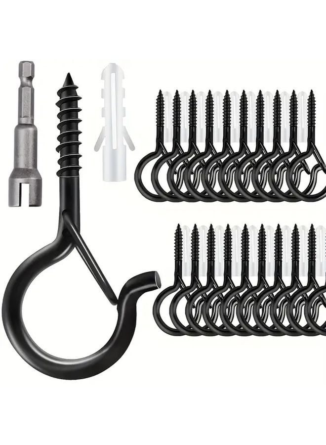20 Black Heavy Duty Q Hanger Hooks With Safety Buckle For String Lights Wall Ceiling Mount - Image 1
