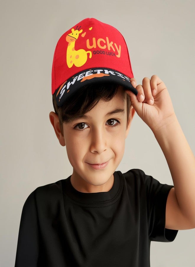 فريتراز قبعة صغيرة مطبوعة عليها شخصية كرتونية محظوظة من VRITRAZ للأطفال، بنات وأولاد من 3 إلى 12 سنة (أحمر) - Image 2