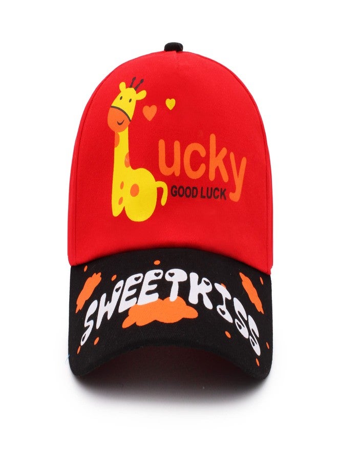 فريتراز قبعة صغيرة مطبوعة عليها شخصية كرتونية محظوظة من VRITRAZ للأطفال، بنات وأولاد من 3 إلى 12 سنة (أحمر) - Image 4