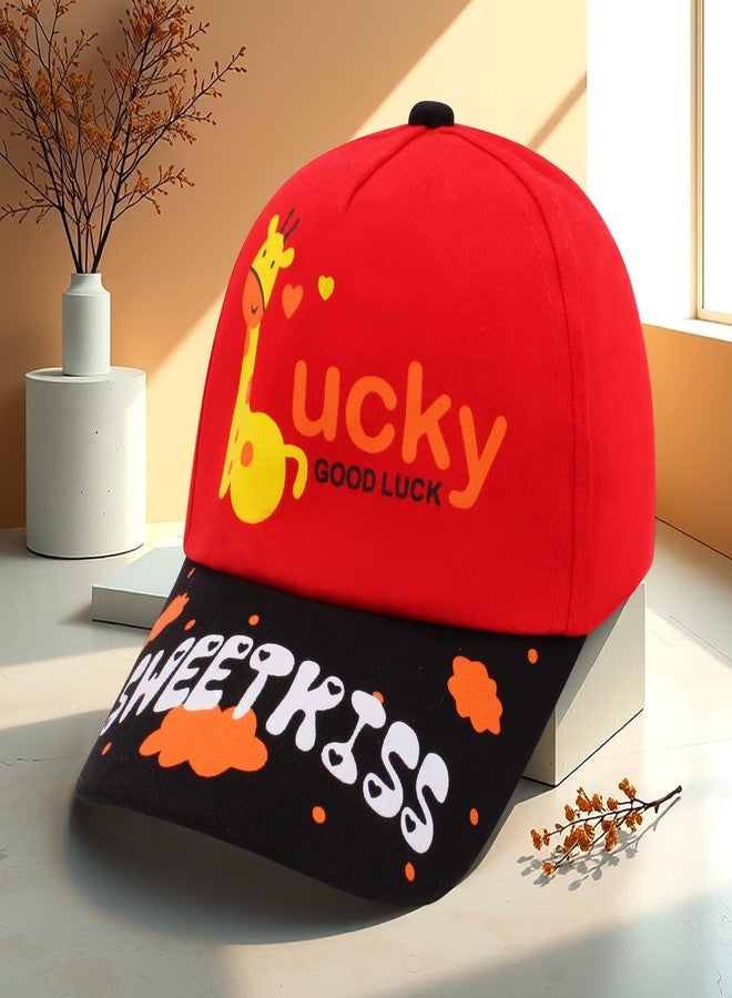 فريتراز قبعة صغيرة مطبوعة عليها شخصية كرتونية محظوظة من VRITRAZ للأطفال، بنات وأولاد من 3 إلى 12 سنة (أحمر) - Image 3