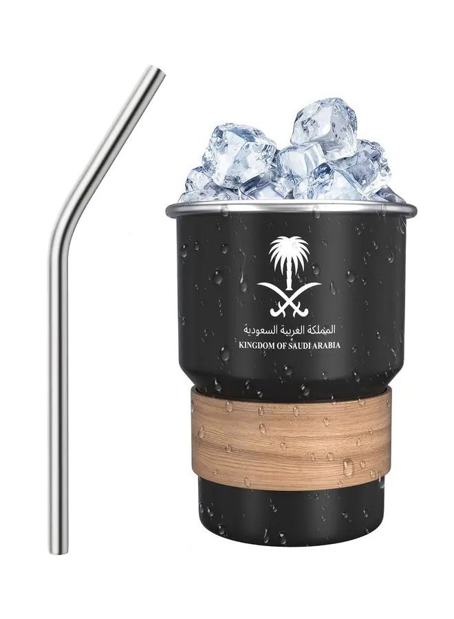 إليغلام كوب قهوة من الفولاذ المقاوم للصدأ 304 سعة 500 مل – تصميم بشعار السعودية، كوب سفر محمول للمشروبات الساخنة والباردة، يشتمل على ماصّة وغطاء مقاوم للحرارة ومانع للتسرب – مثالي للاستخدام في المنزل والمكتب وفي الهواء الطلق (أسود) - Image 4