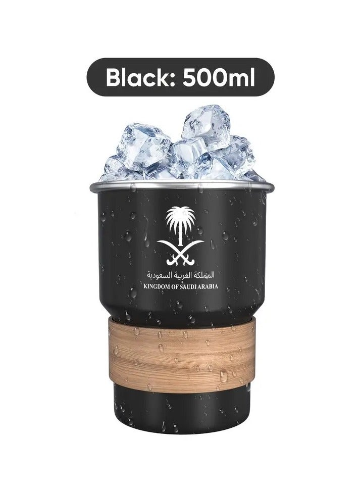 إليغلام كوب قهوة من الفولاذ المقاوم للصدأ 304 سعة 500 مل – تصميم بشعار السعودية، كوب سفر محمول للمشروبات الساخنة والباردة، يشتمل على ماصّة وغطاء مقاوم للحرارة ومانع للتسرب – مثالي للاستخدام في المنزل والمكتب وفي الهواء الطلق (أسود) - Image 5