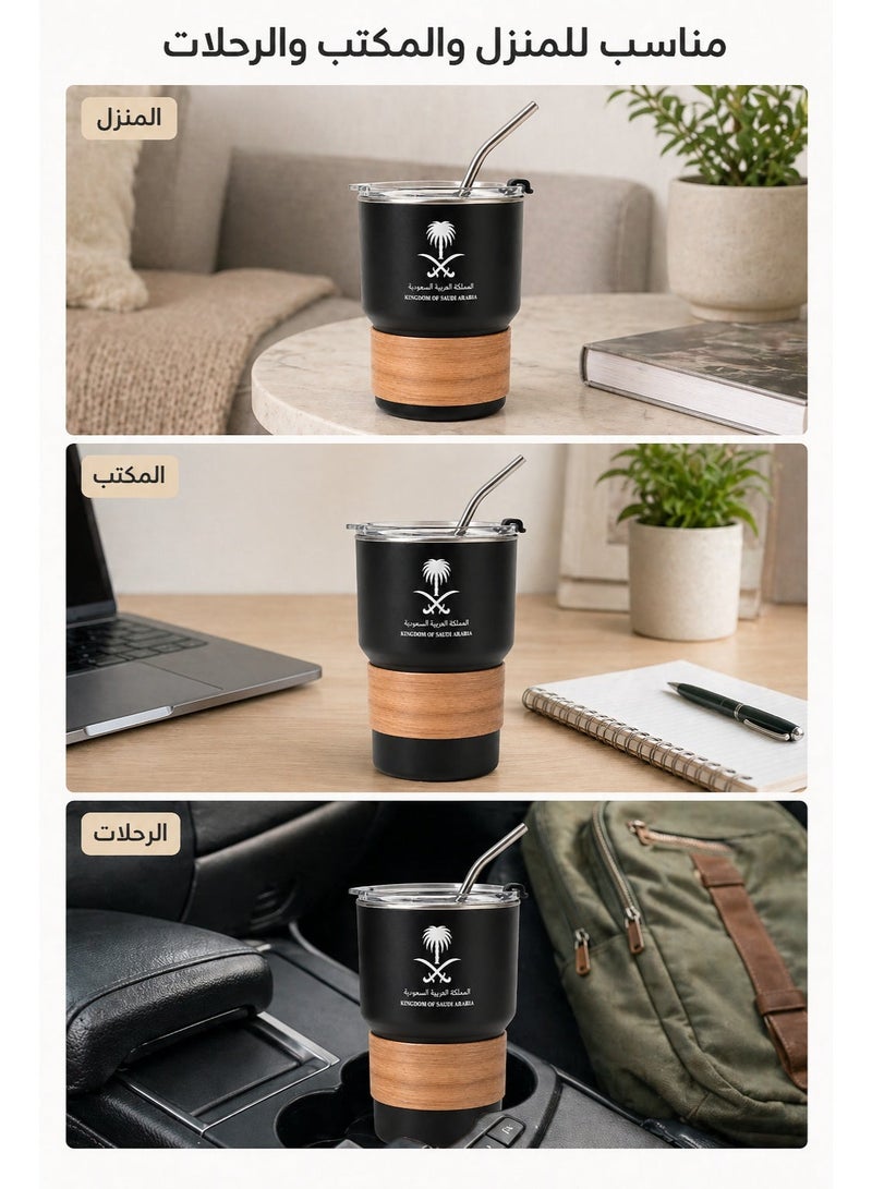 ELLEGLAM 500ml 304 Stainless Steel Coffee Mug – Saudi Logo Design, Portable Travel Mug for Hot and Cold Drinks, Includes Straw and Leakproof Heat-Resistant Lid – Ideal for Home, Office & Outdoor Use (Black) - Image 4