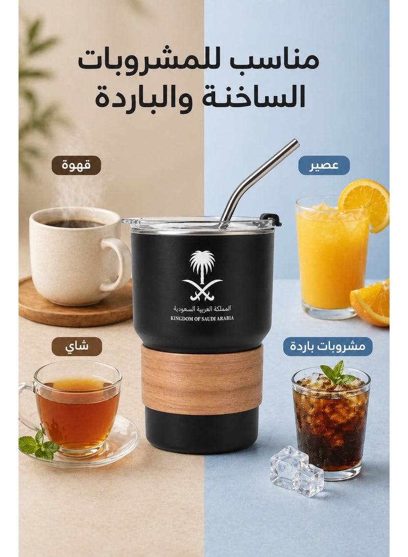 ELLEGLAM 500ml 304 Stainless Steel Coffee Mug – Saudi Logo Design, Portable Travel Mug for Hot and Cold Drinks, Includes Straw and Leakproof Heat-Resistant Lid – Ideal for Home, Office & Outdoor Use (Black) - Image 3