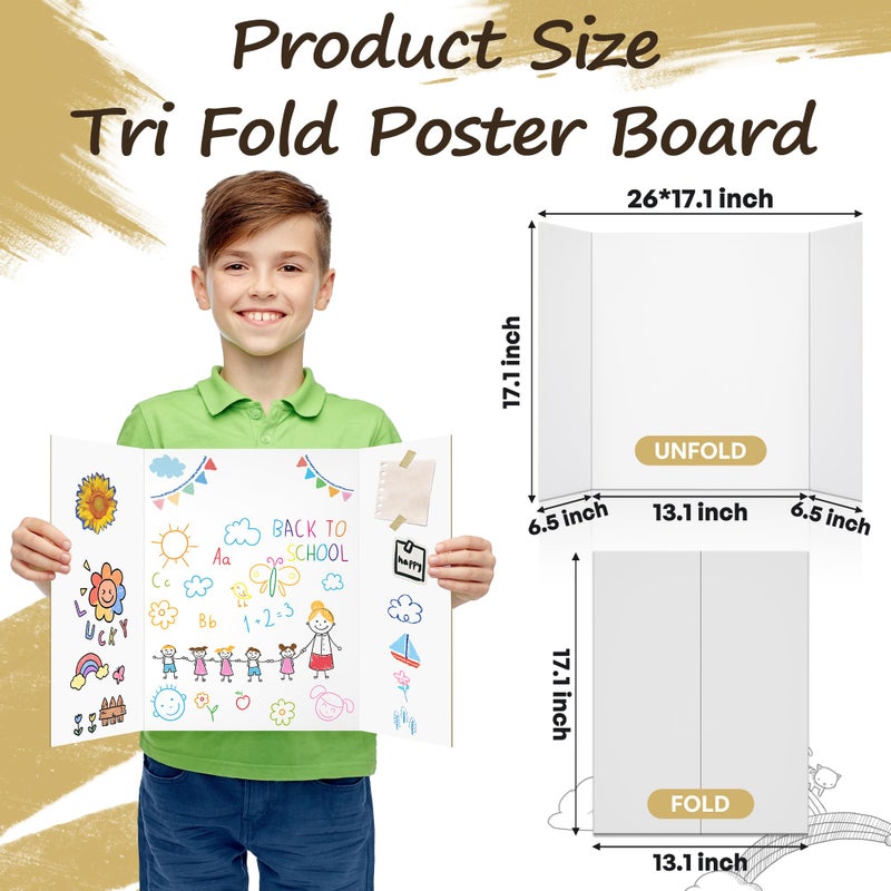 PSHVYM 4 Pcs Trifold Poster Board, 26 x 17 inches Poster Board with Double Sided Tapes and Cardboard, Corrugated Presentation/Display Board for School Project, Science Fair, Business - Image 3