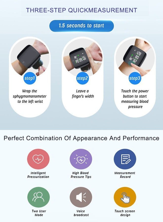 Blood Pressure Monitor Dual Users x99 Readings Automatic Upper Arm Wrist Blood Pressure Machine with Voice and LCD Digital Display for Home Use - Image 5