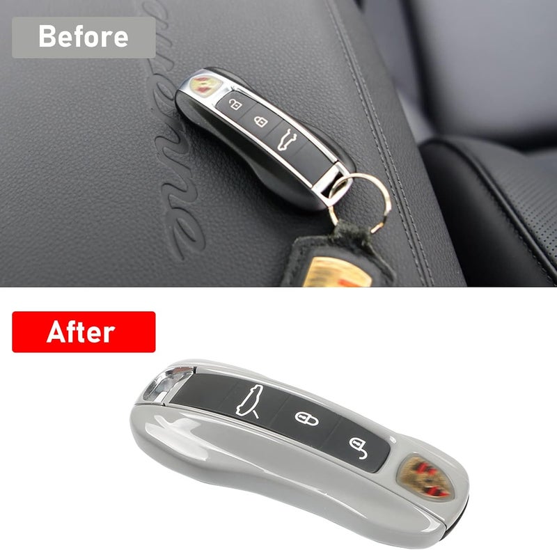 Jaronx Compatible with Porsche Key Fob Cover for Cayenne Panamera 2018-2024, Carrera Taycan 2020-2024 (Chalk-New/Light Grey) - Image 5