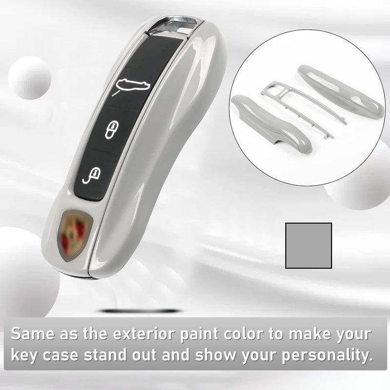 Jaronx Compatible with Porsche Key Fob Cover for Cayenne Panamera 2018-2024, Carrera Taycan 2020-2024 (Chalk-New/Light Grey) - Image 3