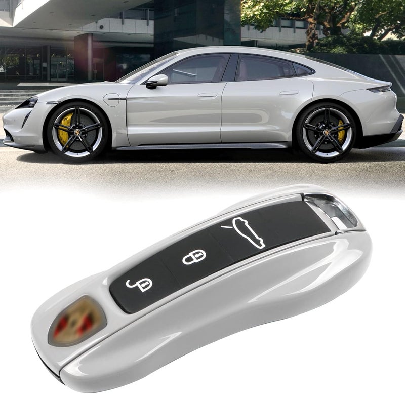 Jaronx Compatible with Porsche Key Fob Cover for Cayenne Panamera 2018-2024, Carrera Taycan 2020-2024 (Chalk-New/Light Grey) - Image 1