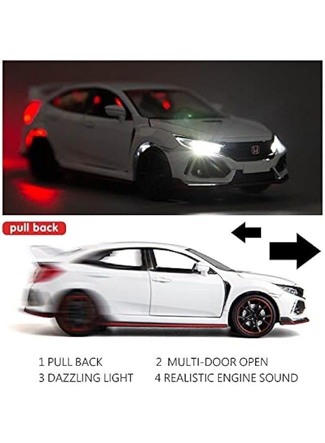 Compatible for 1:32 Diecasting Alloy Honda Civic Type-R Car Model Toy Car，Pull Back Alloy Car with Lights and Sound, Open Door for Kids Gift, Cars for Kids Ages 3-5,Children‘s Gift White - Image 3