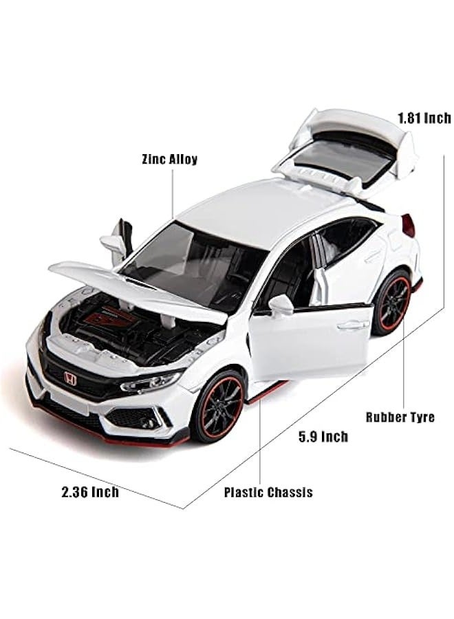 Compatible for 1:32 Diecasting Alloy Honda Civic Type-R Car Model Toy Car，Pull Back Alloy Car with Lights and Sound, Open Door for Kids Gift, Cars for Kids Ages 3-5,Children‘s Gift White - Image 2