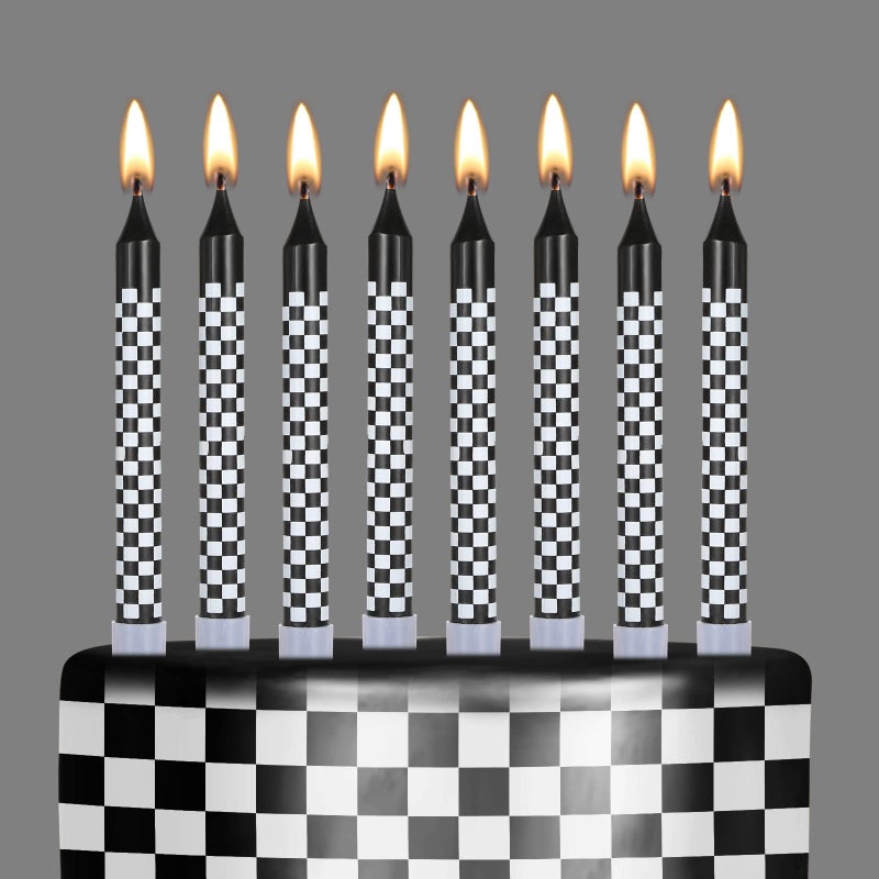Cindeer Cindeer 12 Pcs Racing Cars Themed Birthday Candles Black and White Checkered Flag Cupcake Topper for Racing Cars Party Decoration Baby Shower for Boys Children 