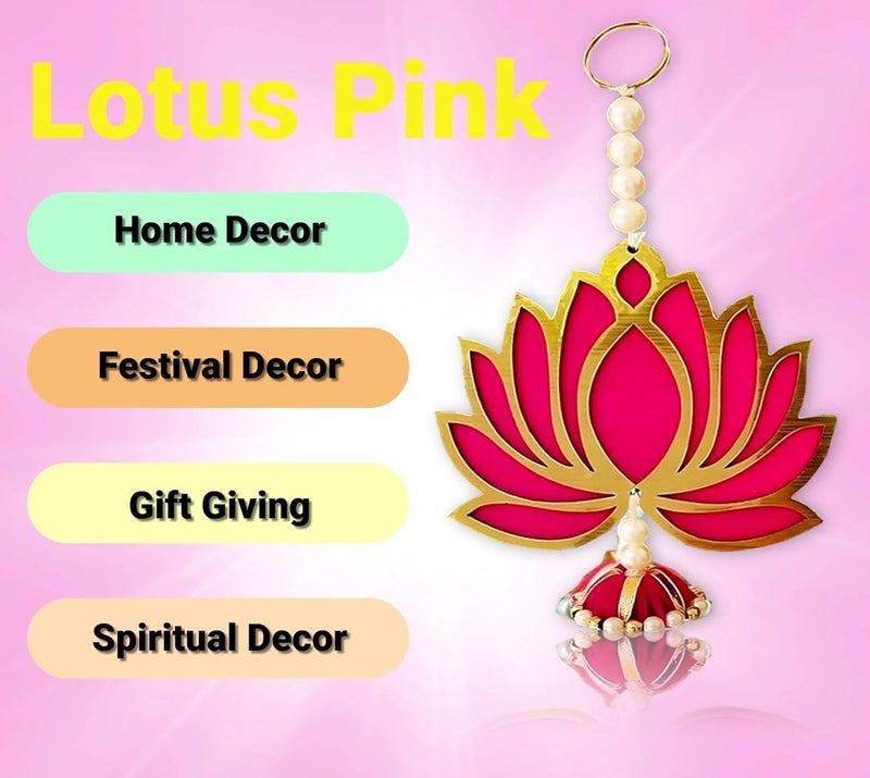 BENAVJI BENAVJI Handmade MDF Wood Lotus Hangings Jhumki Style for Home Wall Decor Diwali Ganpati Navratri Wedding Temples Mandir Pooja Rooms Event Backdrops All Festival Decorations Pink Color Lotus Pack of 6 - Image 3
