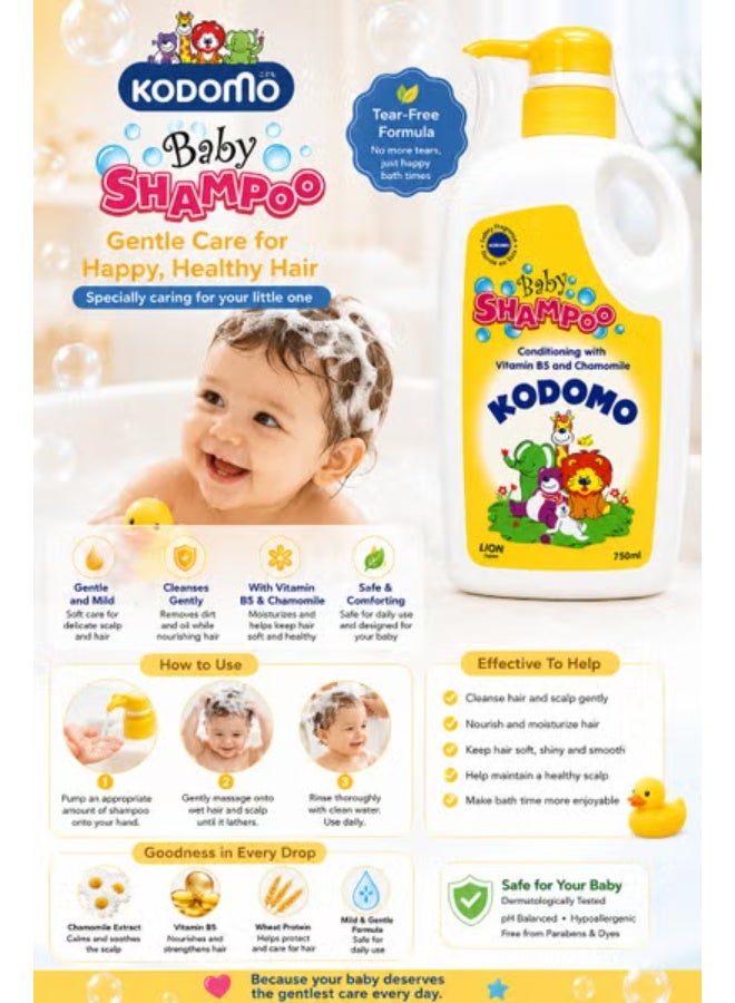 Kodomo Baby Conditioning Shampoo with Vitamin B5 & Chamomile, 750ml - Image 2