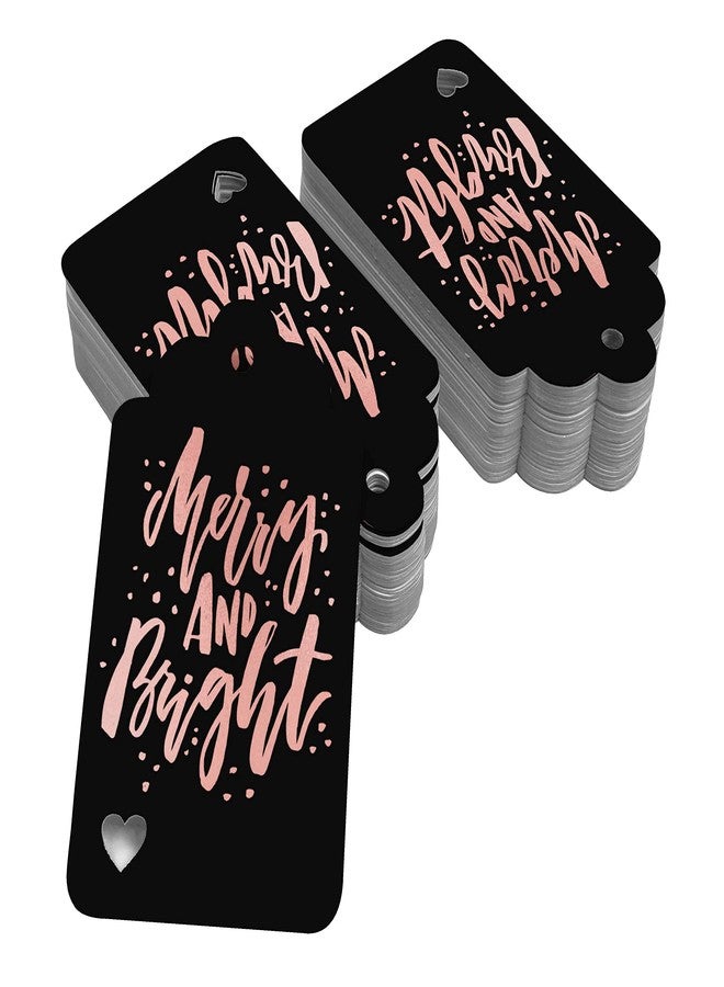 Inkdotpot Rose Gold Foil Paper Hang Tags Merry and Bright Christmas Favor Tags 50 Pieces - Image 2
