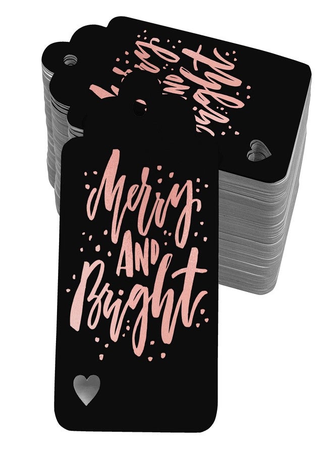 Inkdotpot Rose Gold Foil Paper Hang Tags Merry and Bright Christmas Favor Tags 50 Pieces - Image 1