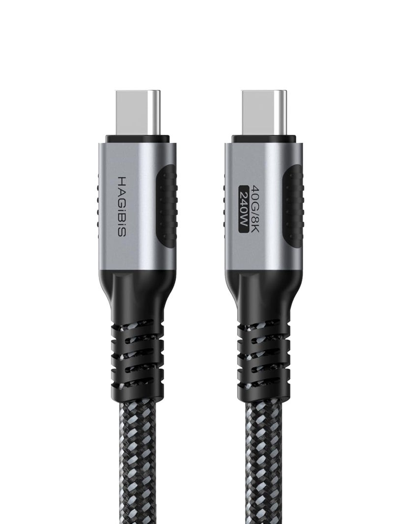 هاجيبس كابل USB 4، مضفر بالجرافين من USB C إلى USB C، كابل شحن سريع بقدرة 240 واط مع نقل بيانات 40 جيجابت في الثانية بدقة 8K@60Hz، كابل فيديو Thunderbolt 4/3 لأجهزة iPhone 15/15 Pro Max وiPad وMacBook Pro Air (0.25 متر) - Image 1