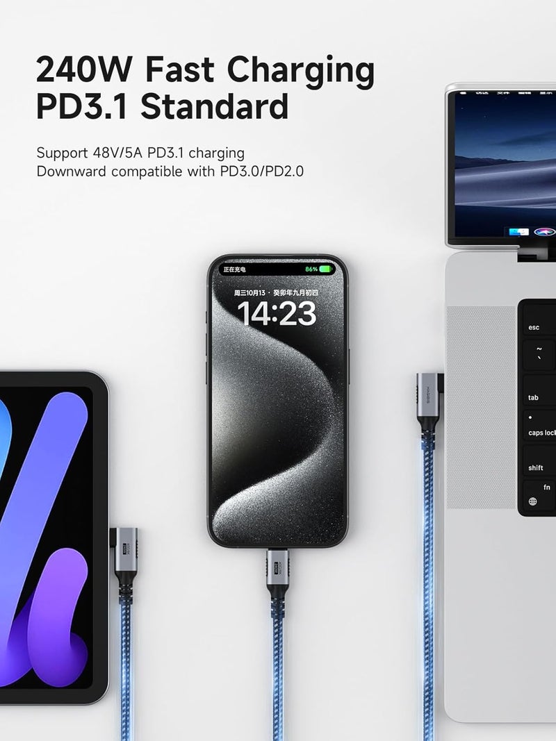 هاجيبس كابل USB 4، مضفر بالجرافين من USB C إلى USB C، كابل شحن سريع بقدرة 240 واط مع نقل بيانات 40 جيجابت في الثانية بدقة 8K@60Hz، كابل فيديو Thunderbolt 4/3 لأجهزة iPhone 15/15 Pro Max وiPad وMacBook Pro Air (0.25 متر) - Image 2
