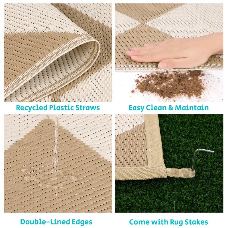 HEBE Outdoor Rug Waterproof 6x9, Checkered Plastic Straw Rug RV Camping Rug, Reversible Outdoor Patio Mat Clearance, Outside Carpet for Porch,Deck,Camper,Balcony - Image 5