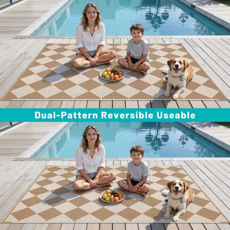 HEBE Outdoor Rug Waterproof 6x9, Checkered Plastic Straw Rug RV Camping Rug, Reversible Outdoor Patio Mat Clearance, Outside Carpet for Porch,Deck,Camper,Balcony - Image 4