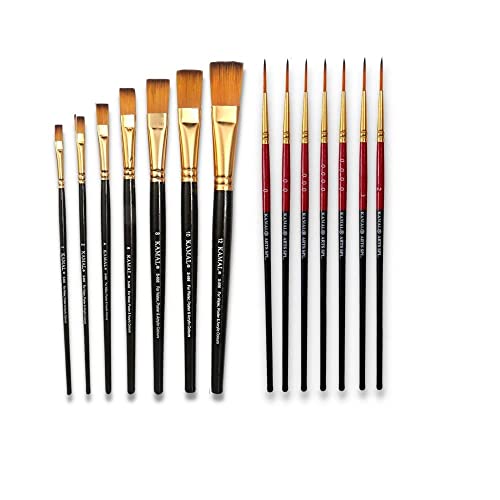 KAMAL Combo of Artist Quality Detail and Script Liner Set of 7 in Synthetic Taklon and Flat Artist Quality Painting Brush/Black Set of 7 in Synthetic - Image 1