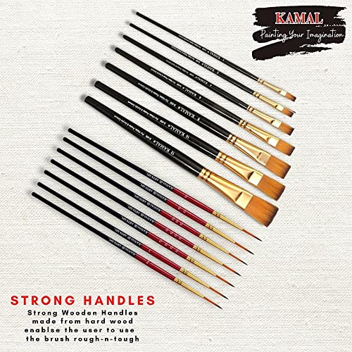 KAMAL Combo of Artist Quality Detail and Script Liner Set of 7 in Synthetic Taklon and Flat Artist Quality Painting Brush/Black Set of 7 in Synthetic - Image 2