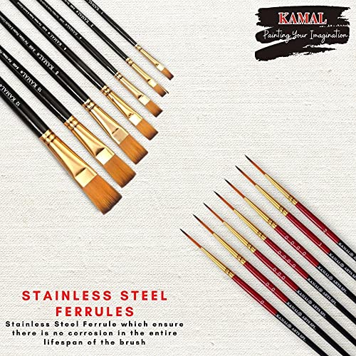 KAMAL Combo of Artist Quality Detail and Script Liner Set of 7 in Synthetic Taklon and Flat Artist Quality Painting Brush/Black Set of 7 in Synthetic - Image 4