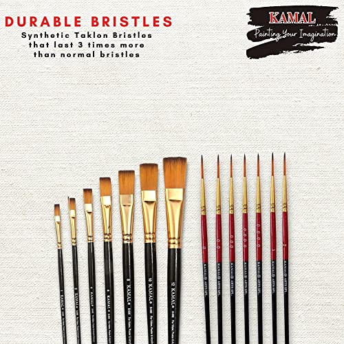 KAMAL Combo of Artist Quality Detail and Script Liner Set of 7 in Synthetic Taklon and Flat Artist Quality Painting Brush/Black Set of 7 in Synthetic - Image 3