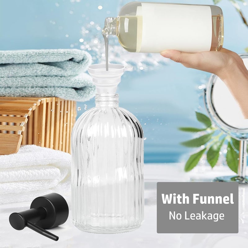 14 oz black pump head transparent striped glass soap dispenser refillable countertop hand sanitizer detergent bottle - Image 5