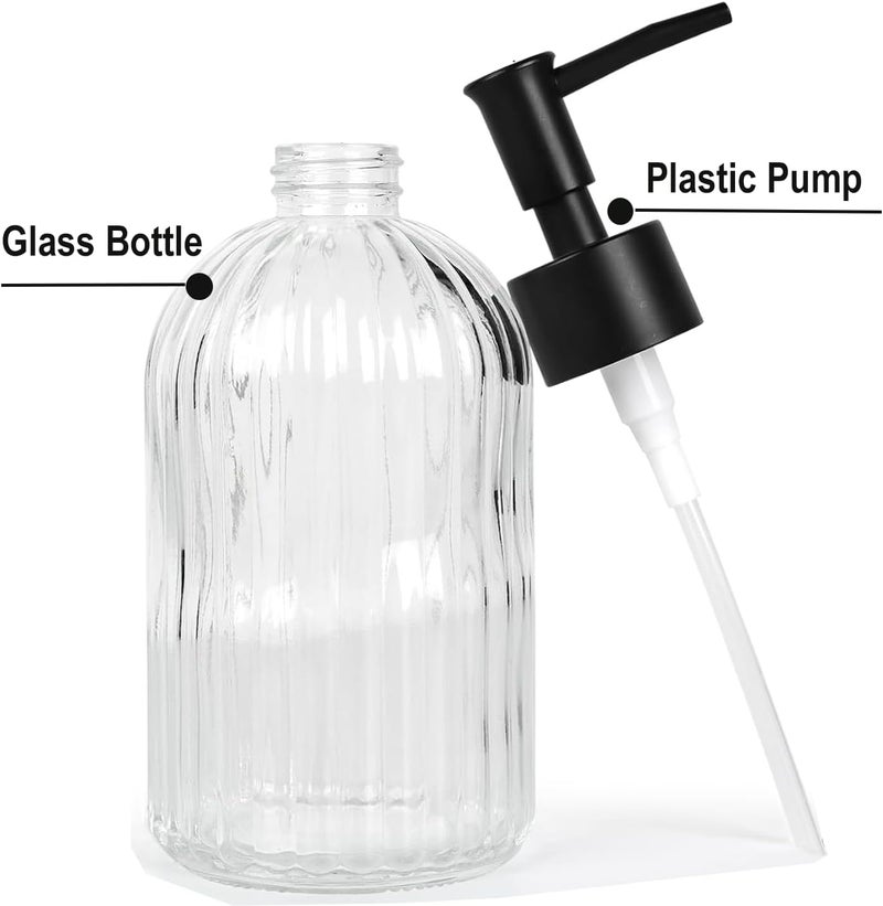 14 oz black pump head transparent striped glass soap dispenser refillable countertop hand sanitizer detergent bottle - Image 3