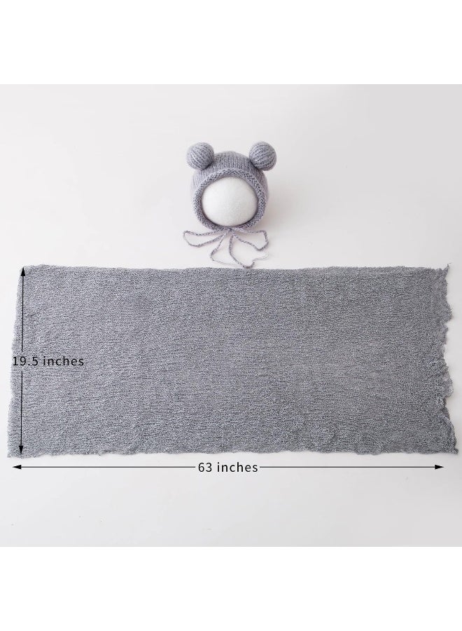 Vemonllas Newborn Baby Photography Props Outfits Hat Long Ripple Wrap Set for Boys Girls Photography (Light Gray) - Image 5