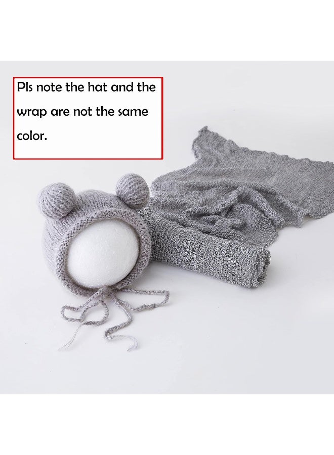 Vemonllas Newborn Baby Photography Props Outfits Hat Long Ripple Wrap Set for Boys Girls Photography (Light Gray) - Image 2